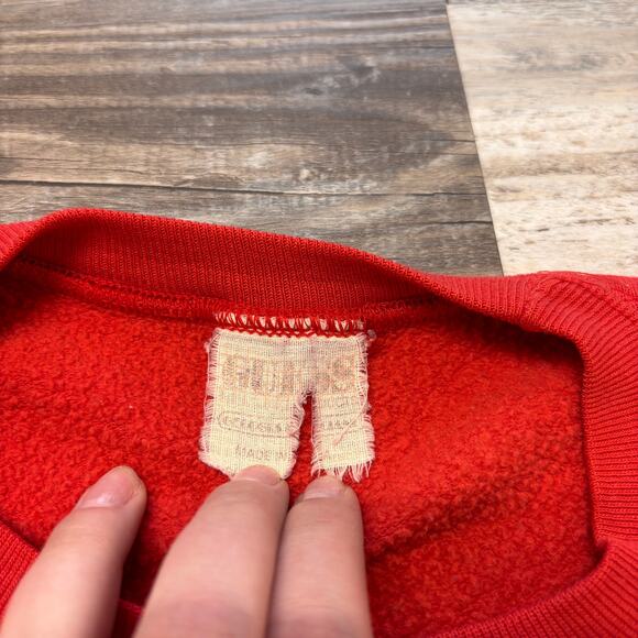 Vintage 80s Guess America Paris RedYellow Womens L Logo Cropped Sweatshirt - Picture 3 of 9